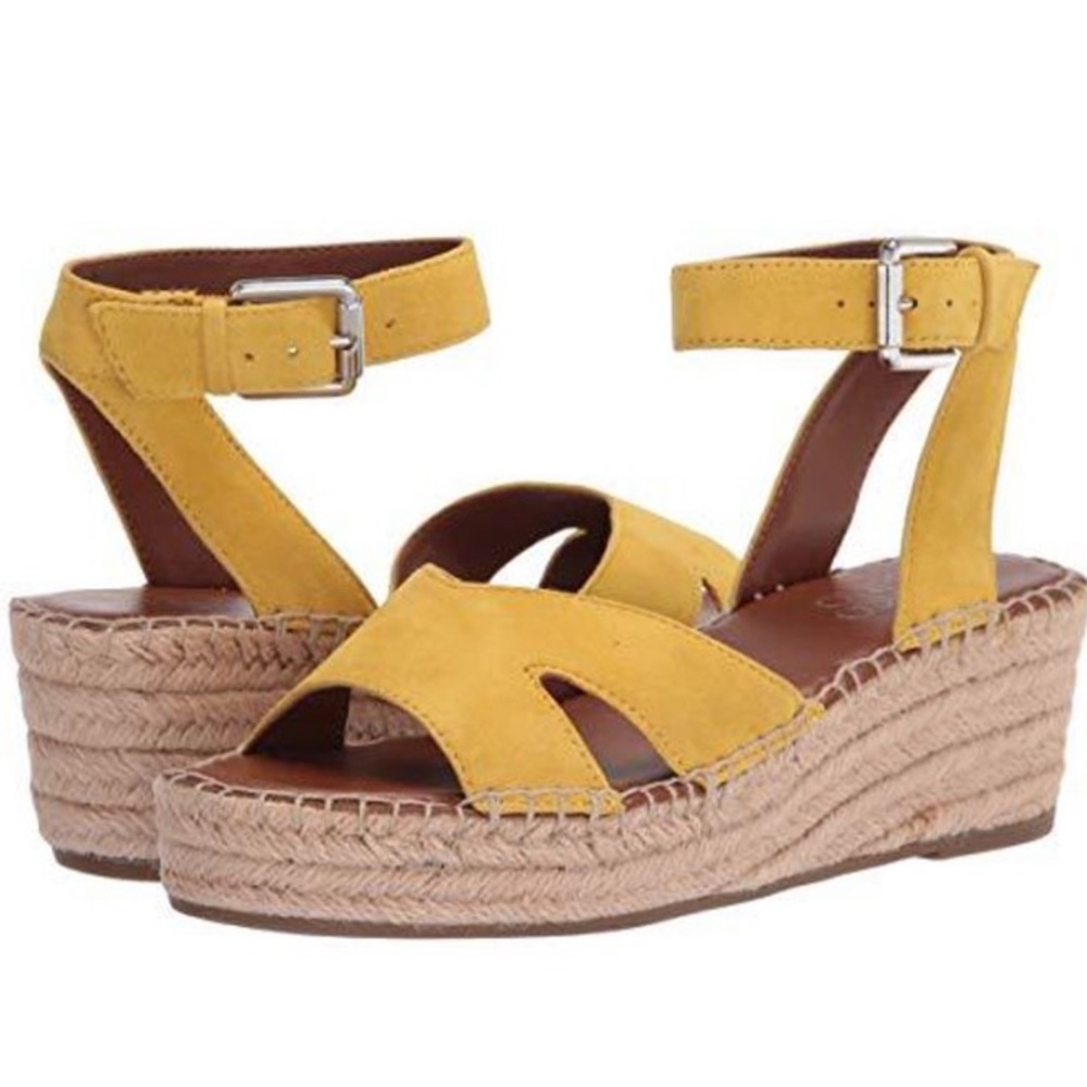 FRANCO SARTO YELLOW ESPADRILLE WEDGE SANDALS
